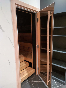 Дверь для сауны DoorWood Престиж 60х180, стекло бронза, коробка ольха