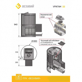 Дровяная печь ВЕЗУВИЙ УРАГАН КОВКА 22 (271)