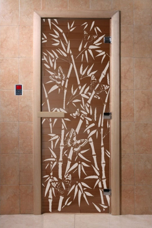 Дверь для сауны DoorWood Бамбук и бабочки бронза 70х190, коробка ольха